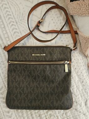 Michael Kors Brown and Tan Logo Crossbody Bag . Not Sure If Jet Set Or NYLA Bag.